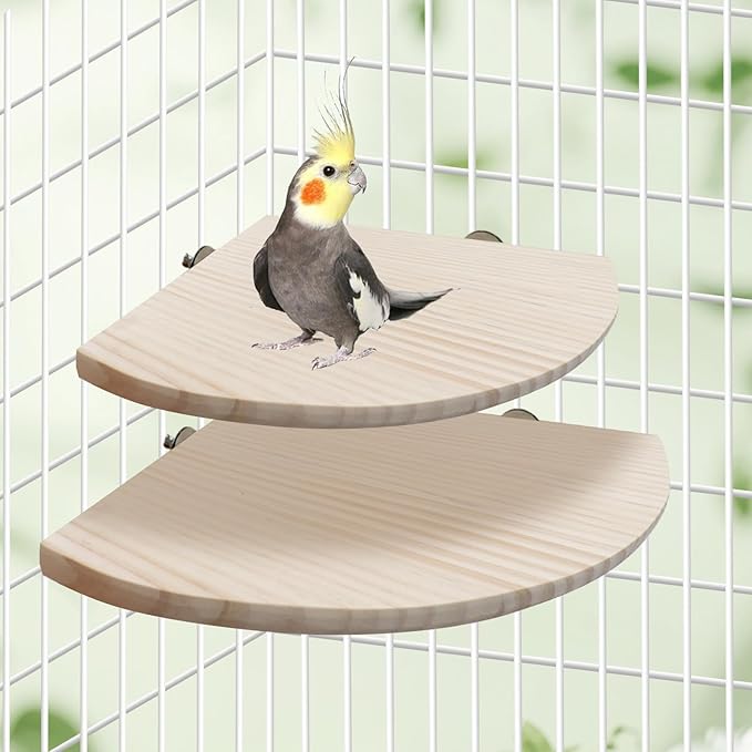 9.4 × 9.4 Inches Large Bird Perch Stand Platform, Natural Wooden Small Animals Cage Accessories, Rectangle Stand Perch Shelf for Parrot Parakeet Cockatiel Rat Hamster Guinea Pig Conure Chinchillas