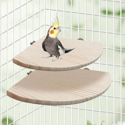 9.4 × 9.4 Inches Large Bird Perch Stand Platform, Natural Wooden Small Animals Cage Accessories, Rectangle Stand Perch Shelf for Parrot Parakeet Cockatiel Rat Hamster Guinea Pig Conure Chinchillas