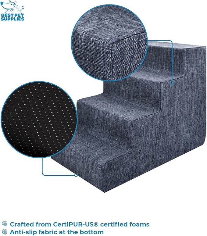 Best Pet Supplies Dog Stairs for Small Dogs & Cats, Foam Pet Steps Portable Ramp for Couch Sofa and High Bed Non-Slip Balanced Indoor Step Support, Paw Safe No Assembly - Dark Gray Linen, 4-Step