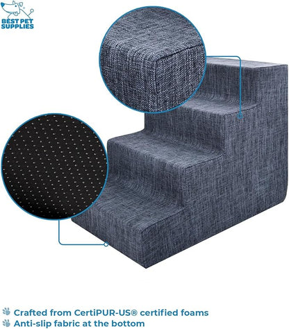 Best Pet Supplies Dog Stairs for Small Dogs & Cats, Foam Pet Steps Portable Ramp for Couch Sofa and High Bed Non-Slip Balanced Indoor Step Support, Paw Safe No Assembly - Dark Gray Linen, 4-Step