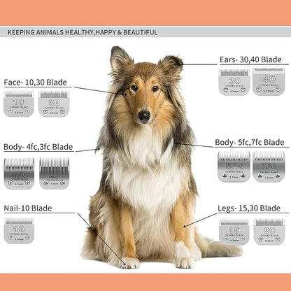 3 Pack 4FC Detachable Pet Dog Grooming Ceramic Blades,Compatible with Andis,Oster A5,Wahl KM-10 Series,Size 4FC Blade 3/8-Inch 9.5MM Cut Length