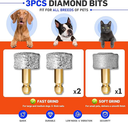 Dog Nail Grinder Super Quiet Dog Nail Trimmers 3 Grinding Wheels 3 Speed Rechargeable Pet Nail Grinder LED Display Dog Nail Clippers Kit for Large Medium Small Dogs Cats Dog Nail File Toenail Clippers