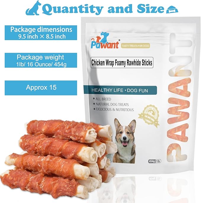 Dog Treats Chicken Wrapped Rawhide Rolls Healthy Dog Chews Long Lasting for Large Dog 1 lb/454g
