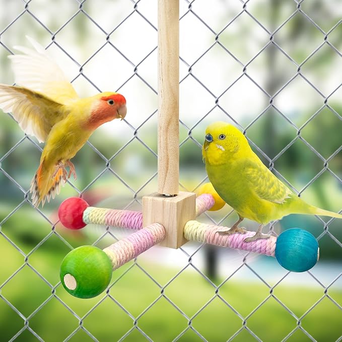 Parakeet Toys, Bird Toy Conure Grass Mat Budgie Shredder Hanging Set Cockatiel Foraging Toys Parrot Climbing WallToy Lovebird Cage Accessories for Small Birds (360 Spinning Toy)