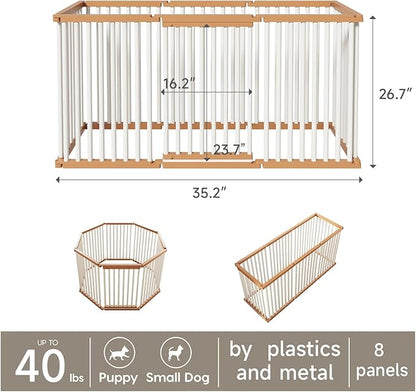 Dog Playpen Foldable Metal Pet Pen Fence Pet Door 8 Panels for Medium/Small Dogs, Indoor & Outdoor,Portable Pet Playpen for Camping, Yard and RV