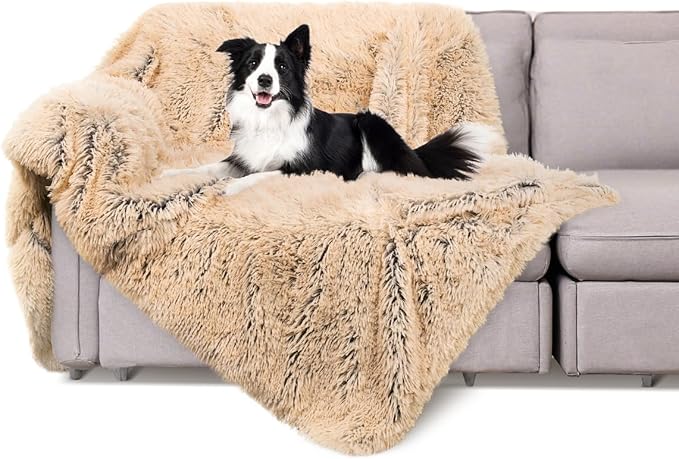 PJYuCien Large Dog Blanket - Premium Plush Reversible Throw, Fleece Sherpa Pet Blankets for Furniture, Sofa Bed Cover 60"x50", Extra Soft & Warm, Brown