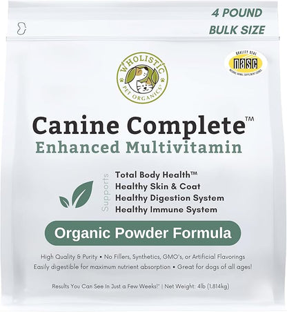 Wholistic Pet Organics Canine Complete - Dog Multivitamin Powder - 4 Lb - Daily Dog Vitamins and Supplements for Homemade Food - Immune System, Skin, Coat & Overall Health - Small and Large Breed