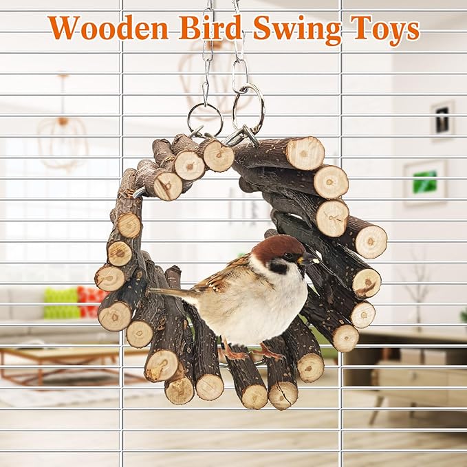 BNOSDM Wooden Bird Tunnel Parrot Swing Toys Natural Fruitwood Hanging Nest Parrot Hammock Bird Cage Accessories for Conures, Parakeets, Budgies, Finches, Cockatiels, Lovebirds (S)