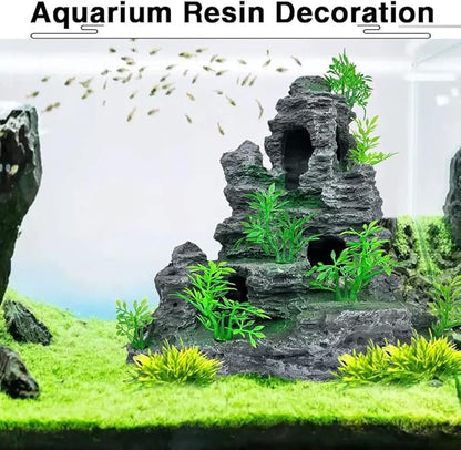 Aquarium Decoration Large and Tall Fish Tank Decor Aquarium Rock Mountain View Aquarium Ornament Tree House Cave for Large Tank - 10.2 Inches High
