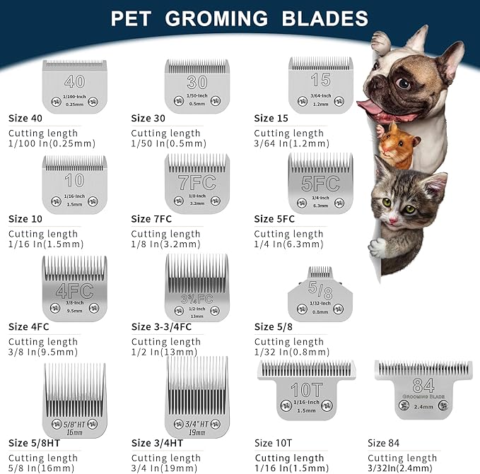 13pcs Pet Dog Grooming Clipper Stainless Steel Blade Kit,Compatible with Andis/Oster A5,Wahl KM10 Series