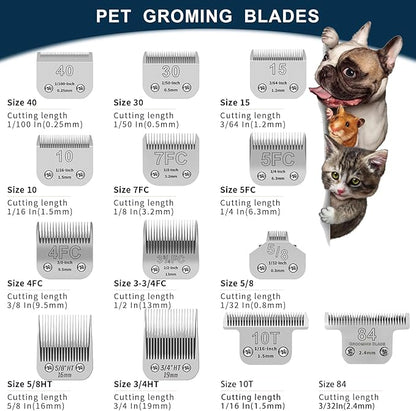 13pcs Pet Dog Grooming Clipper Stainless Steel Blade Kit,Compatible with Andis/Oster A5,Wahl KM10 Series