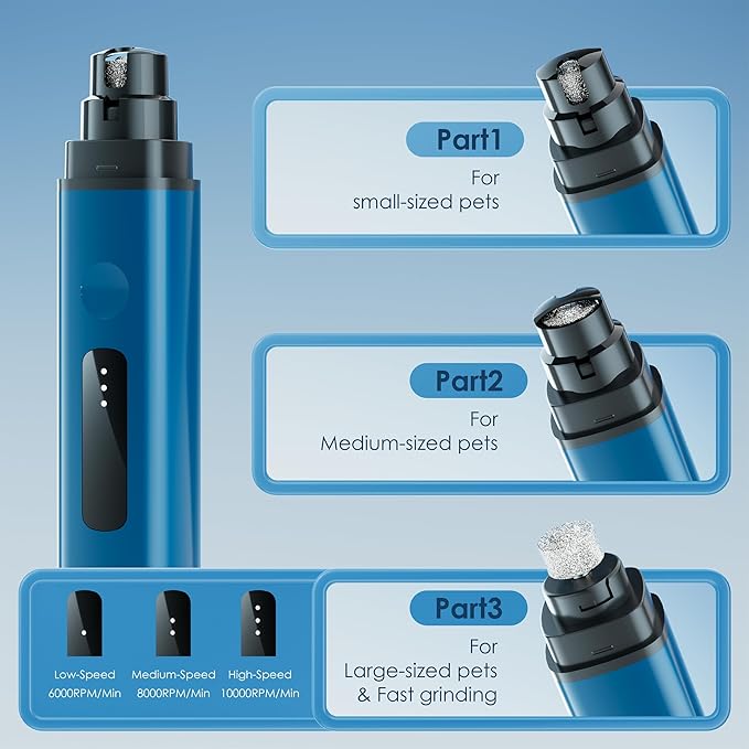 Dog Nail Grinder Professional 3-Speed Electric & IP67 Waterproof Upgraded,Smoothing for Small Medium Large Dogs & Cats Pet Nail Trimmer Painless Paws Grooming