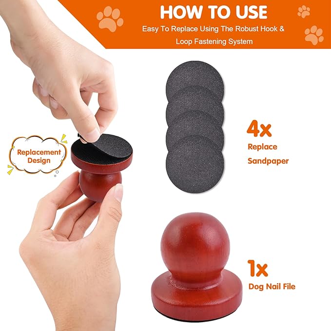 Dog Nail File Dog Scratch Board for Nails Wooden Handicraft Cat Dog Nail Scratch Pad with 4 Pcs Replaceable Sandpaper Dog Trainning Accessories Stress Free Nail Filing for Dogs(Chocolate)