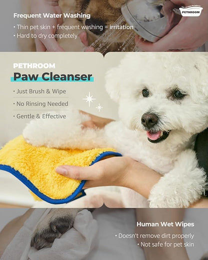 [PETHROOM] CleanPaws Foaming No-Rinse Dog Paw Wash | Quick-Dry, Non-Sticky & Deodorizing | Silicone Bristle Brush | Moisturizing & Hypoallergenic | Waterless Paw Cleaner for Dogs & Cats (2.87 fl oz.)