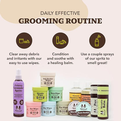 Natural Dog Company Wrinkle Wipes for Dogs, 100 Count, Hypoallergenic Dog Wipes, Wrinkle Wipes French Bulldog, Cleaning & Deodorizing, Dog Wipes for Grooming Faces, Paws & Butts