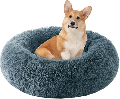 HYQ Small Dog Bed, Pet Beds for Small Dogs, Cat Beds for Indoor Cats, Fluffy Faux Fur Plush Small Dog Bed, Washable Puppy Bed with Anti-Slip Bottom, Dog Bed Small Size Dog (Blue Gray, 24 Inch)