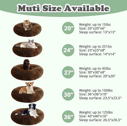 JOLLYVOGUE Dog Beds, Calming Small Dog Bed, Anti-Anxiety Dog Bed for Small Dogs, Fluffy Donut Dog Bed, Cozy Dog Cat Cushion Bed for Small Medium Dogs (24")