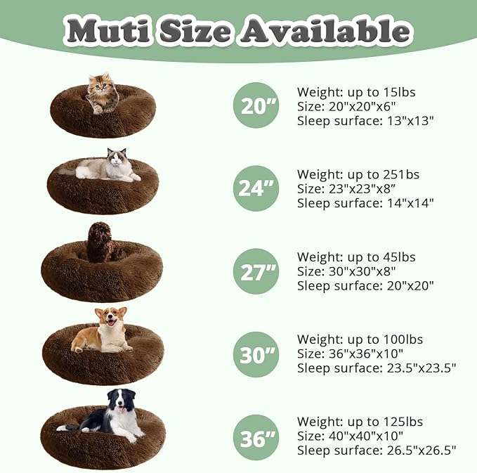 JOLLYVOGUE Dog Beds, Calming Small Dog Bed, Anti-Anxiety Dog Bed for Small Dogs, Fluffy Donut Dog Bed, Cozy Dog Cat Cushion Bed for Small Medium Dogs and Cats (20")