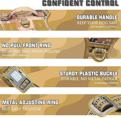 AUROTH Tactical Dog Harness for Small Medium Dogs No Pull Adjustable Pet Harness Reflective K9 Working Training Easy Control Pet Vest Military Service Dog Harnesses Desert Camo M