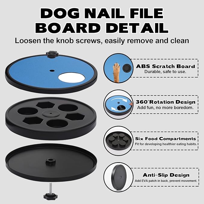 3 in 1 Rotatable Round Dog Scratch Board with Food Storage Compartment Box Nail Grinder Claw Care, Stress-Free Dog Scratch Pad (Blue)