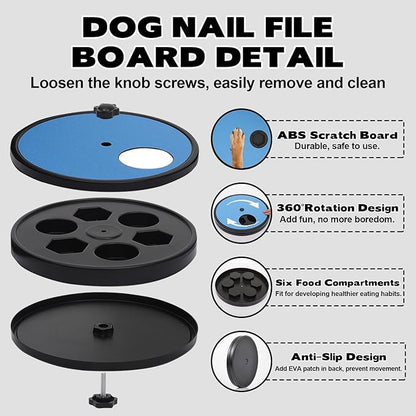 3 in 1 Rotatable Round Dog Scratch Board with Food Storage Compartment Box Nail Grinder Claw Care, Stress-Free Dog Scratch Pad (Blue)
