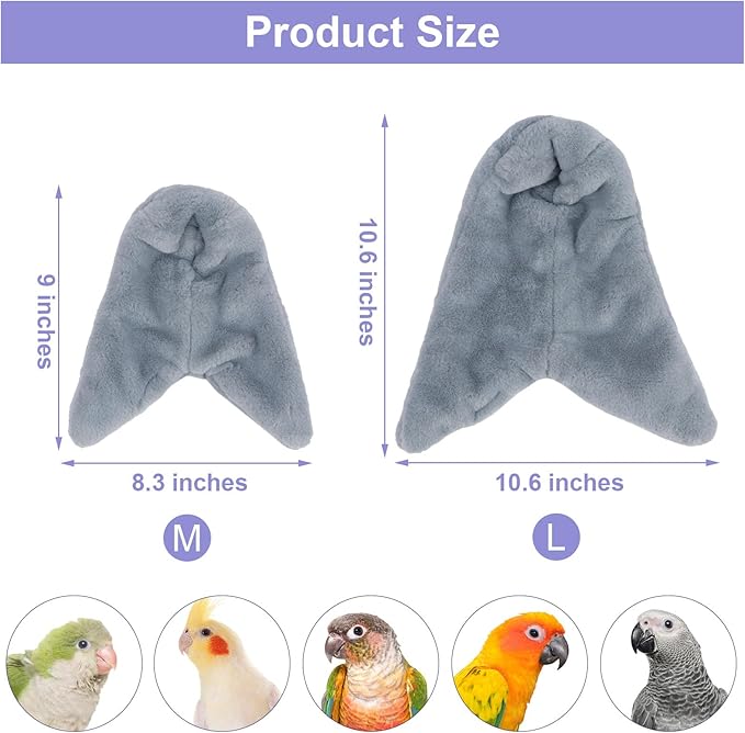 Cozy Bird Blanket Parrot Cage Snuggle Hut Warm Bird Nest House Bed Hanging Hammock for Parakeet Cockatiel Conure African Grey (Large, Grey)