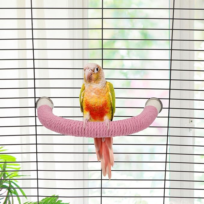 Hypeety Bird Perches Parrot U Shape Natural Wood Hemp Rope Stand Perch Bird Stick Paw Grinding Perch Birdcage Accessories Perch Standing Toy for Budgies Parakeet Cockatiel Conures