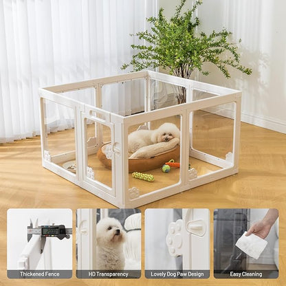 Clear Acrylic Dog Playpen Foldable Fence Kennel for Dogs Plastic Puppy Enclosure for Cat Rabbit Easy Assemble Pet Pen for Pig Indoor Transparent Preferable for Small Dogs (23.6“ Height, 8PCS)