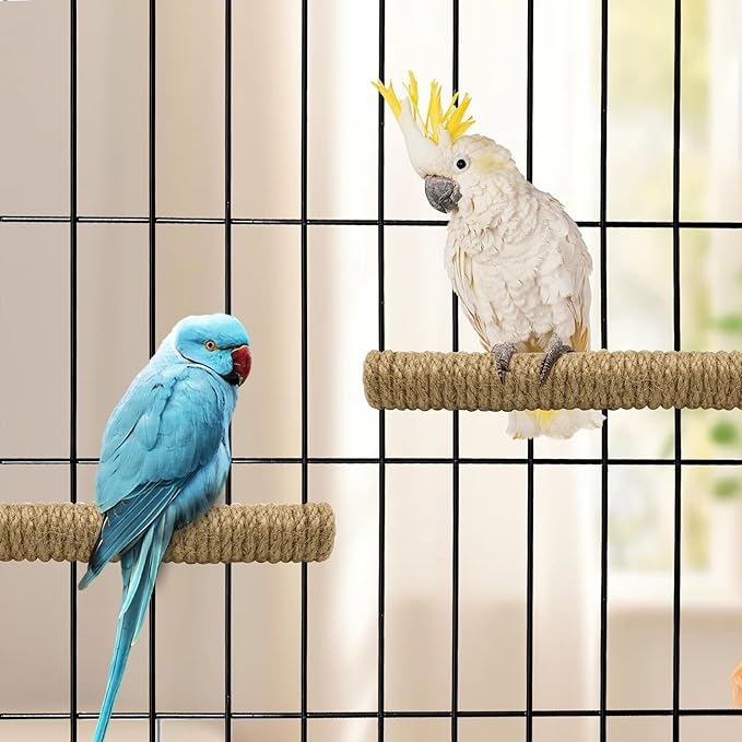 4 PCS 7x0.9in Rope Bird Perch Parrot Stand Cage Accessories Natural Wooden Stick Paw Grinding Rope-surfaced Chew Toy Standing Rod for Exercise Training Branches (Rope-7x0.9in-4p)