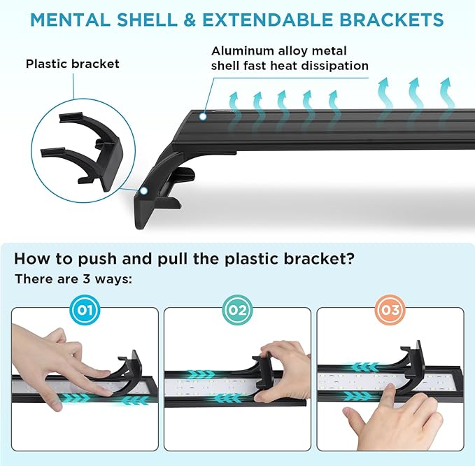 hygger 7W Full Spectrum Aquarium Light with Aluminum Alloy Shell and Plastic Extendable Brackets, White Blue Red LEDs, External Controller, for Freshwater Fish Tank (5-8.5 inch)