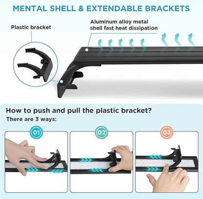 hygger 7W Full Spectrum Aquarium Light with Aluminum Alloy Shell and Plastic Extendable Brackets, White Blue Red LEDs, External Controller, for Freshwater Fish Tank (5-8.5 inch)