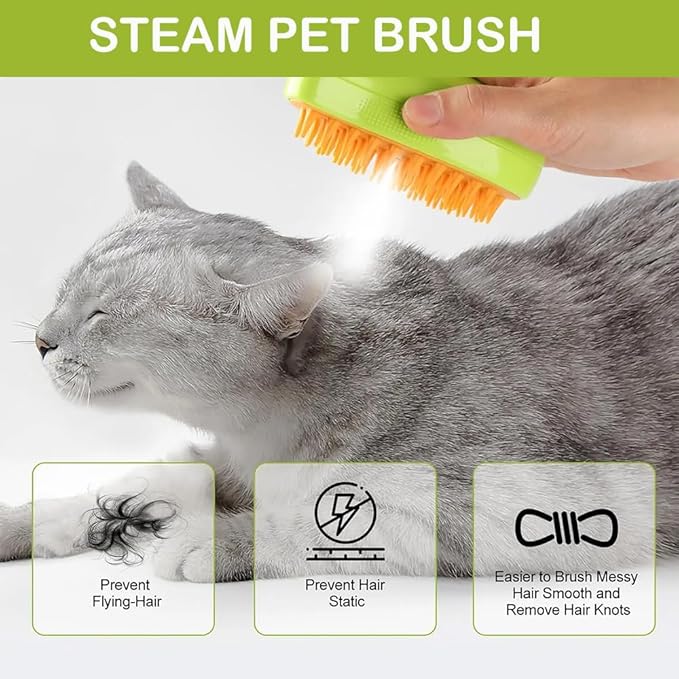 3 in 1 Steamy Pet Brush for Dogs Cats Shedding,Pet Spray Hair Removal Comb, Misting Misty Cat Bath Brush Steaming for Grooming (Green)