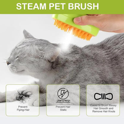 3 in 1 Steamy Pet Brush for Dogs Cats Shedding,Pet Spray Hair Removal Comb, Misting Misty Cat Bath Brush Steaming for Grooming (Green)