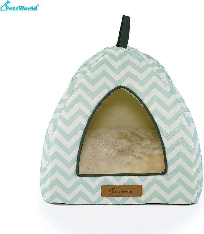 PETSWORLD Pet Tent/Soft Bed - Warm, Calming, Fluffy Indoor Tent/House. with a Removable Washable Cushion Pillow. Anti-Slip Bottom. Perfect for Cats & Small Pets -16 x 16 x 14 inches