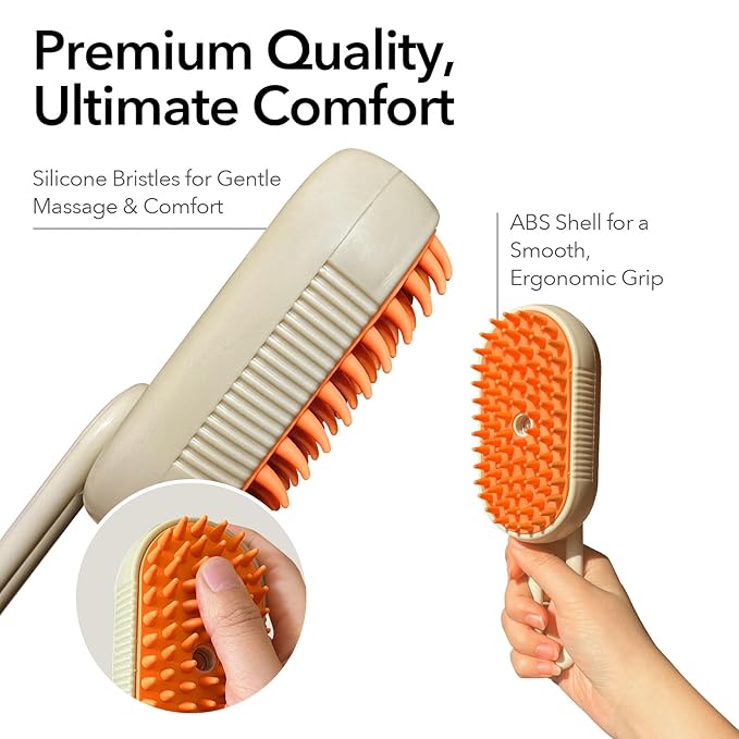 Gen 2 3-in-1 Cat Steam Brush for Shedding, Pet Hair Removal Water Comb, Spray Cat Grooming Brush for indoor Haired Cats, Dogs, Rabbits (Beige)