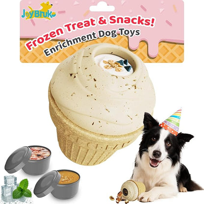 Interactive Dog Toys for Aggressive Chewers, /No Oil Needed/Smooth Screwing Frozen Treat Freezable Dog Puzzle Treat Dispensing Toy to Keep Them Busy for Small Medium Large Breeds, Cream White