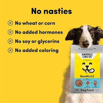 RawMix33 Premium Freeze-Dried Raw Grass-Fed Beef Recipe Dog Food, Protein Rich, Includes Kibble, Non-GMO, No Wheat or Corn, 2.2 lbs