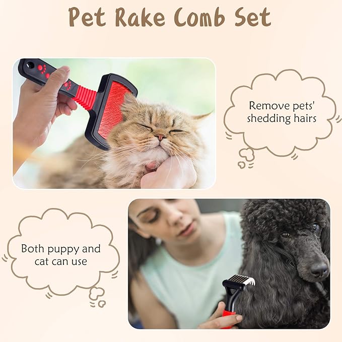 4 Pieces Pet Grooming Kit - Dematting Combs, Slicker Brush, and Steel Comb for Removing Knots and Hair from Dogs, Cats, and Poodles