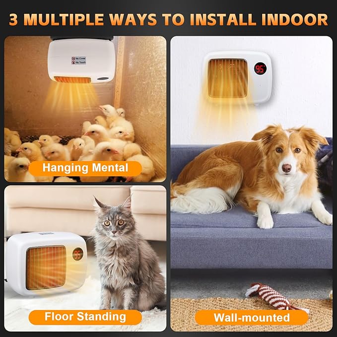 Dog House Heater, Pet House Heater with Thermostat Anti Chew Cord Overheat Protection Wall-Mounted 2 Heating Mode (300/600W) Warmer for Hound Kennel Cat Cage Chicken Coop