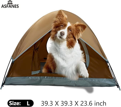 Outdoor Waterproof Pet Camping Tent, Cave Bed for Indoor Cats and Small Dogs, Portable Cat House Dog House, 39.3x39.3x23.6'', Brown, L.