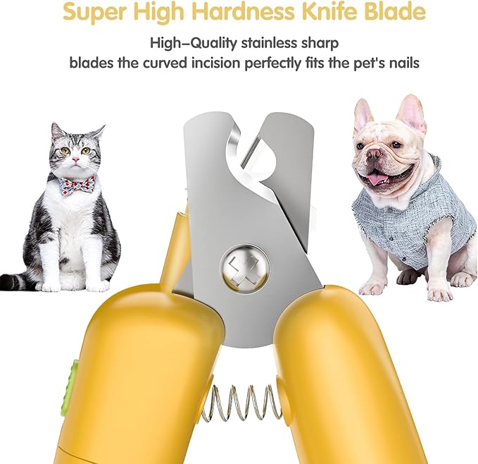 Dog Nail Clippers with LED Light & Nail File  Professional at-Home Pet Grooming Kit, Razor-Sharp Claw Trimmer & Built-in File for Safe, Stress-Free Trimming on Dogs Cats. Yellow