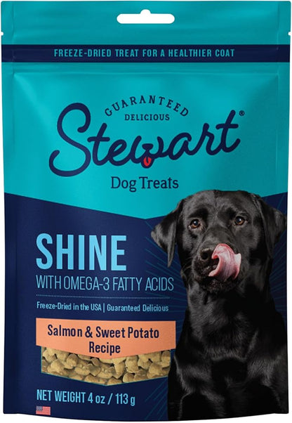 Stewart Freeze Dried Dog Treats, Shine Salmon & Sweet Potato, Made with Omega 3 & Salmon Oil, Grain Free, 4 Ounce Resealable Pouch, Made in USA