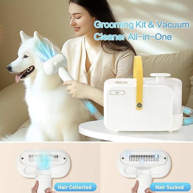 Dog Grooming Vacuum, Dog Grooming Kit 2L Pet Grooming Vacuum for Dogs with Nail Grinder Brush, 15000Pa Powerful Dog Vacuum for Shedding Grooming Vacuum Quiet 5in1 Pet Grooming Tools