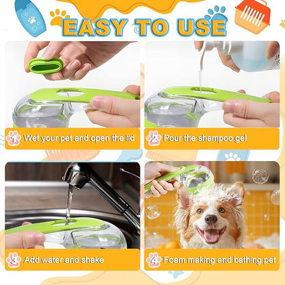 3Pcs Dog Bath Brush, Dog Scrubber for Bath, Dog Shampoo Brush Bubble Maker, Dog Paw Washer, dog grooming Massage Brush with Adjustable Ring Handle, dog accessories for Short & Long Hair -Green