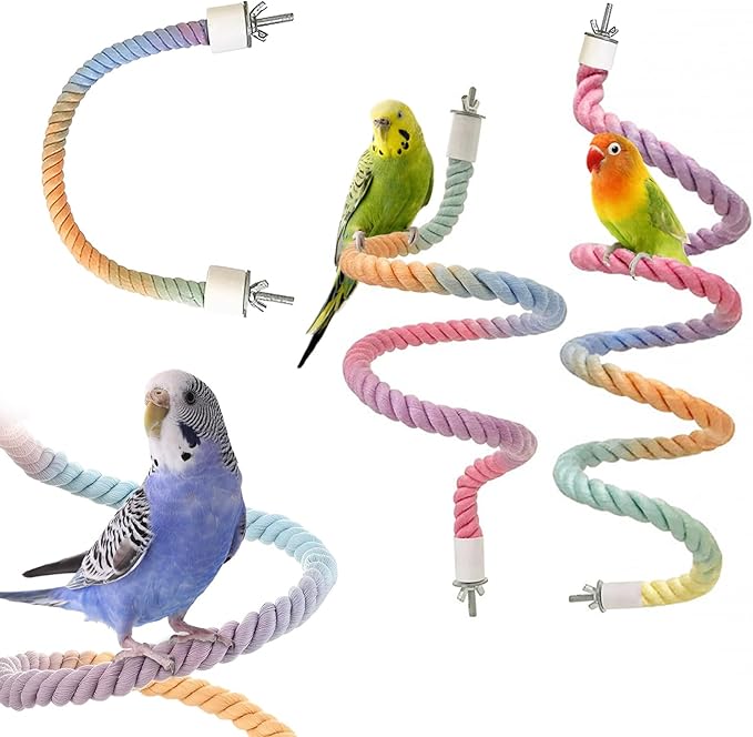 3pcs Gradient Colorful Bird Rope Perch Stand,Bird Cage Climbing Rope Toys Accessories,Bendable Climbing,Parakeet Lovebirds Cockatiels Budgies Play (15.7'',23.6'',39.3''B)