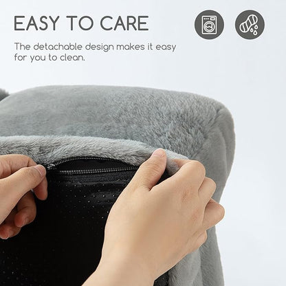 Hollypet Fluffy Plush Pet Cat Couch Soft Calming Pet Sofa Bed for Medium Small Cats and Dogs, Silver Gray