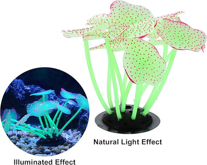 VOCOSTE Soft Silicone Glowing Aquarium Mushroom Coral, Fluorescence Aquatic Artificial Coral for Fish Tank Decoration, Green