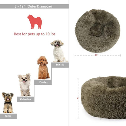 Small Dog Bed Calming Dogs Bed for Small Dogs Anti-Anxiety Puppy Bed Machine Washable Fluffy Luxury Anti-Slip Waterproof Mute Base Warming Cozy Soft Pet Round Bed