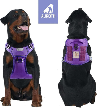 AUROTH Tactical Dog Harness for Large Dogs No Pull Adjustable Pet Harness Reflective K9 Working Training Easy Control Pet Vest Military Service Dog Harnesses Purple XL