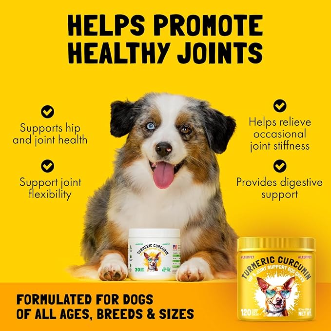 Turmeric Curcumin Hip & Joint Dogs Supplement Anti-Inflammatory Support for Arthritis & Mobility with Collagen & BioPerine Pain Relief Antioxidant Digestive Cardiovascular and Liver Health 120 Chews